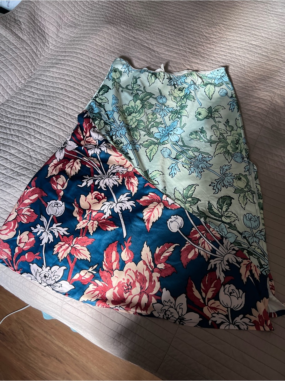 Anthropologie Two-Tone Floral A-Line Skirt — Navy & Mint